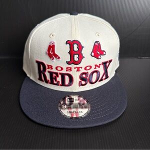 NWT New Era Boston Red Sox Cream Navy Archive 9Fifty Adjustable SnapBack Hat Cap